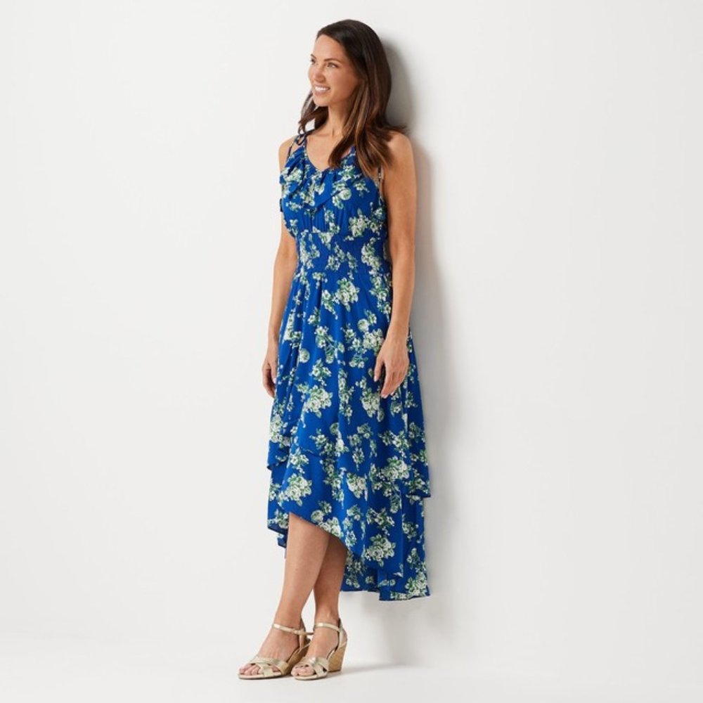 Women's Printed Tiered Maxi Dress - Blue Floral